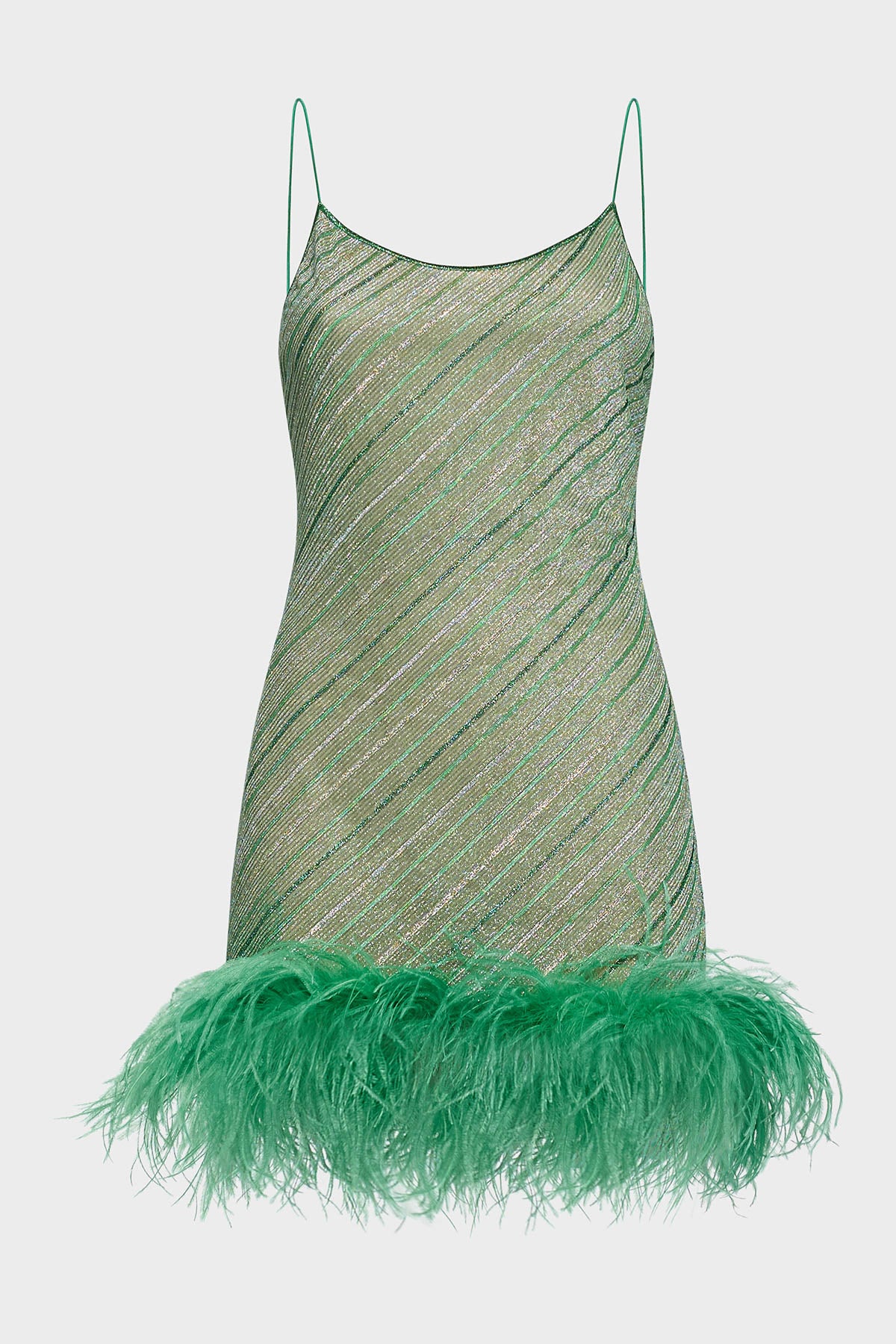 green emerald velvet dress Shiny Stripes Plumage Dress