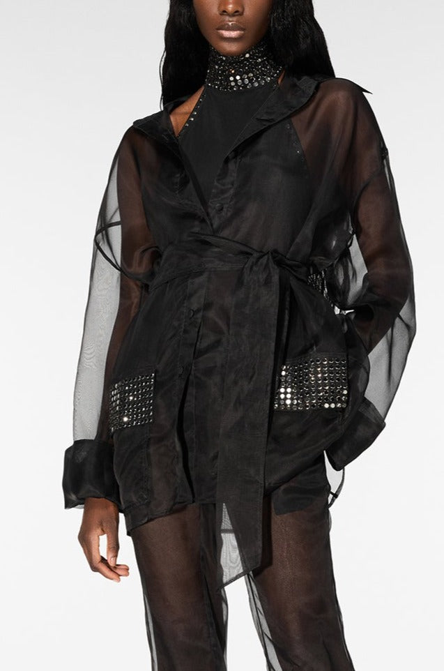 black sheer jacket for dress Embellished Sheer Jacket in Black