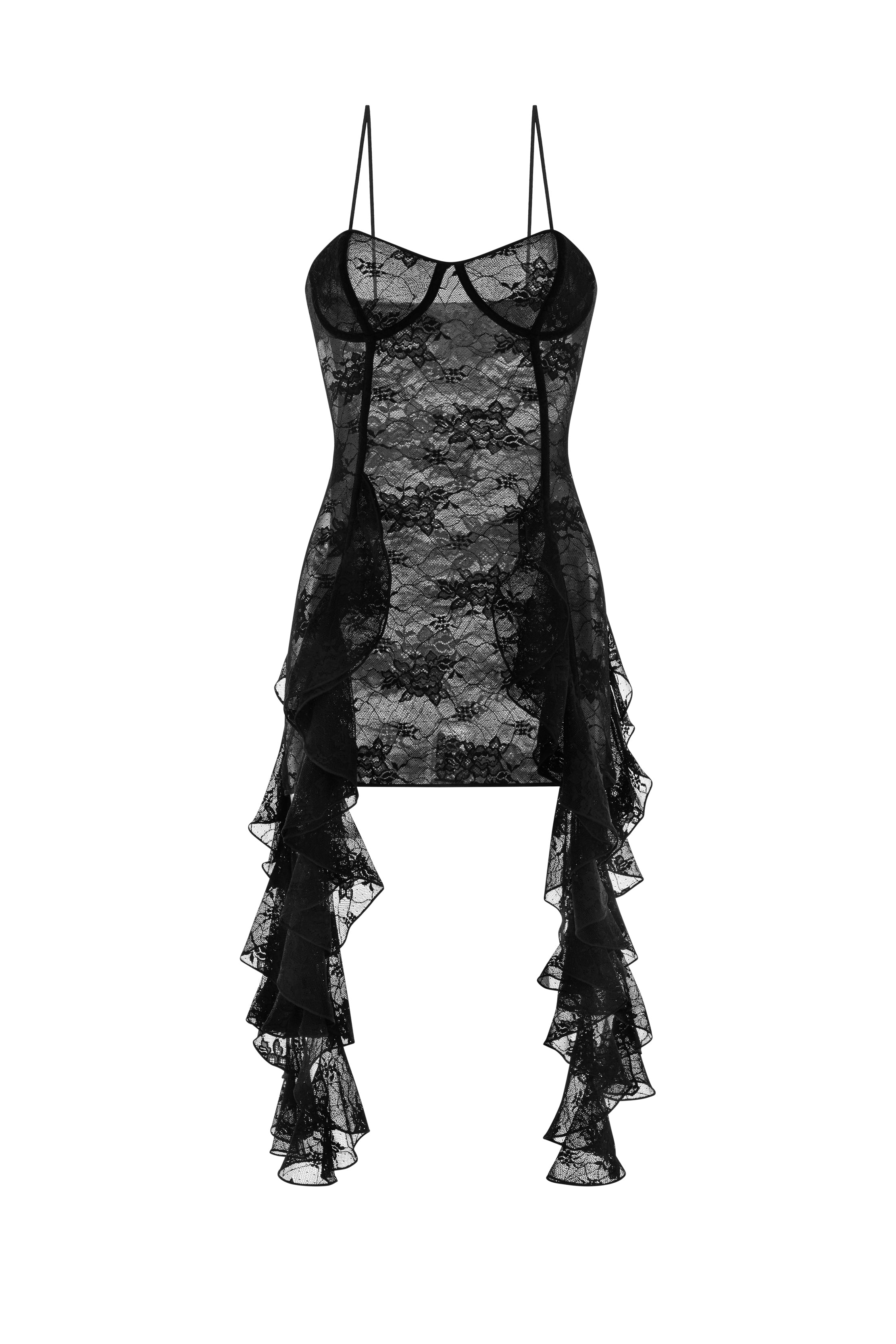 Soft Lace Volant Mini Dress