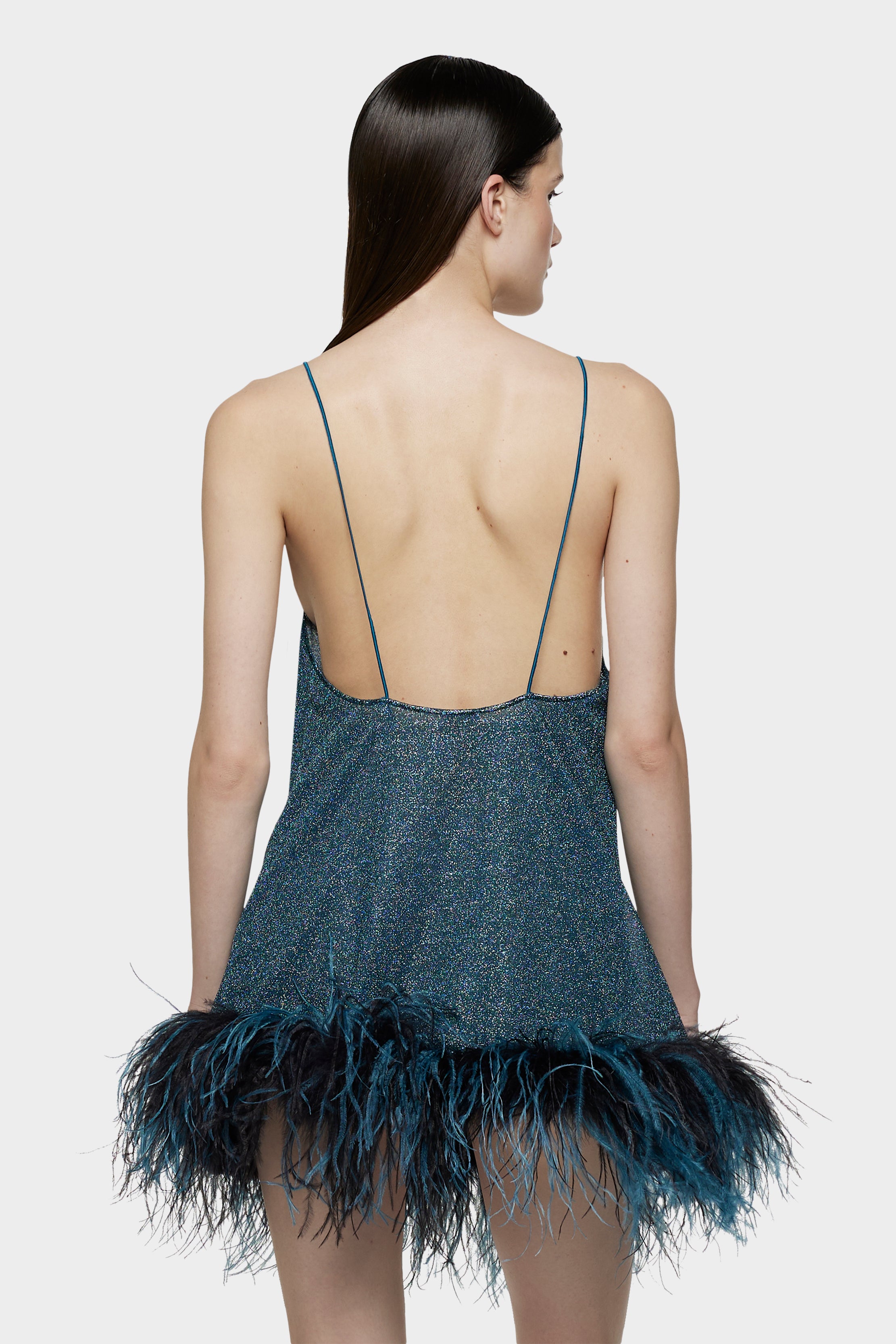 lumiere plumage short dress Oseree Lumiere Plumage Short Dress in Ocean Blue