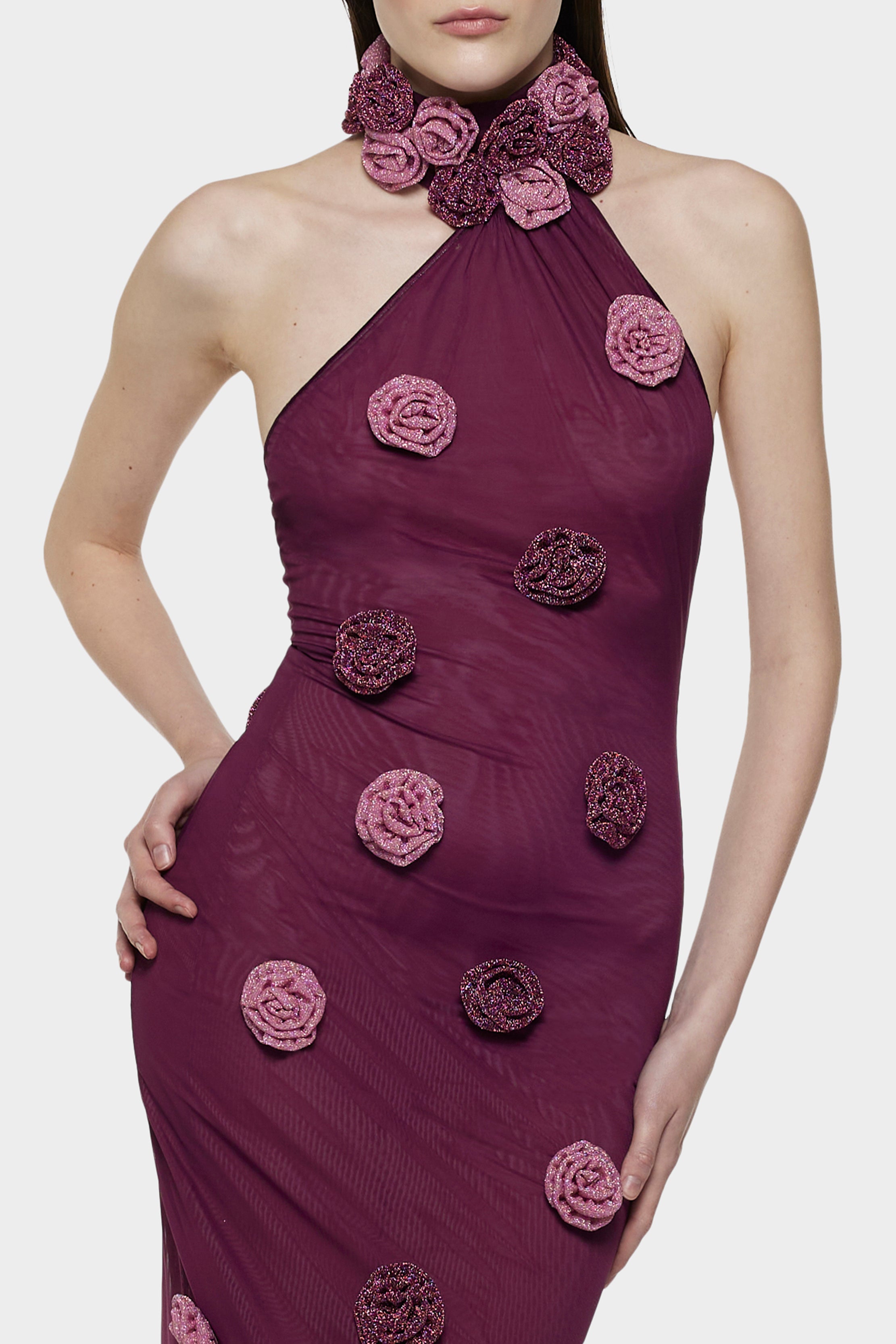 Double Mesh Rose Asymmetric Dress