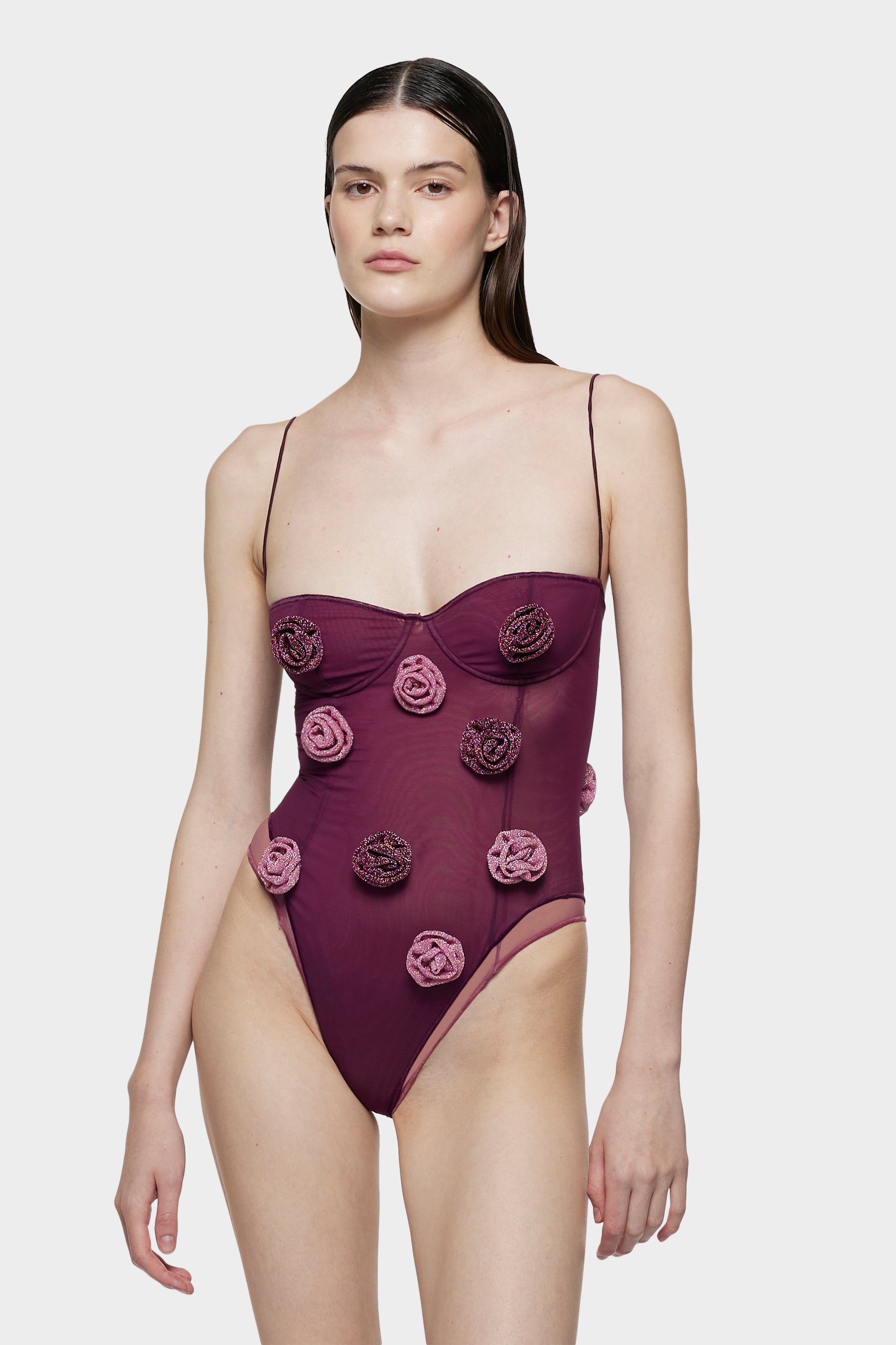 Double Mesh Rose Balconette Maillot