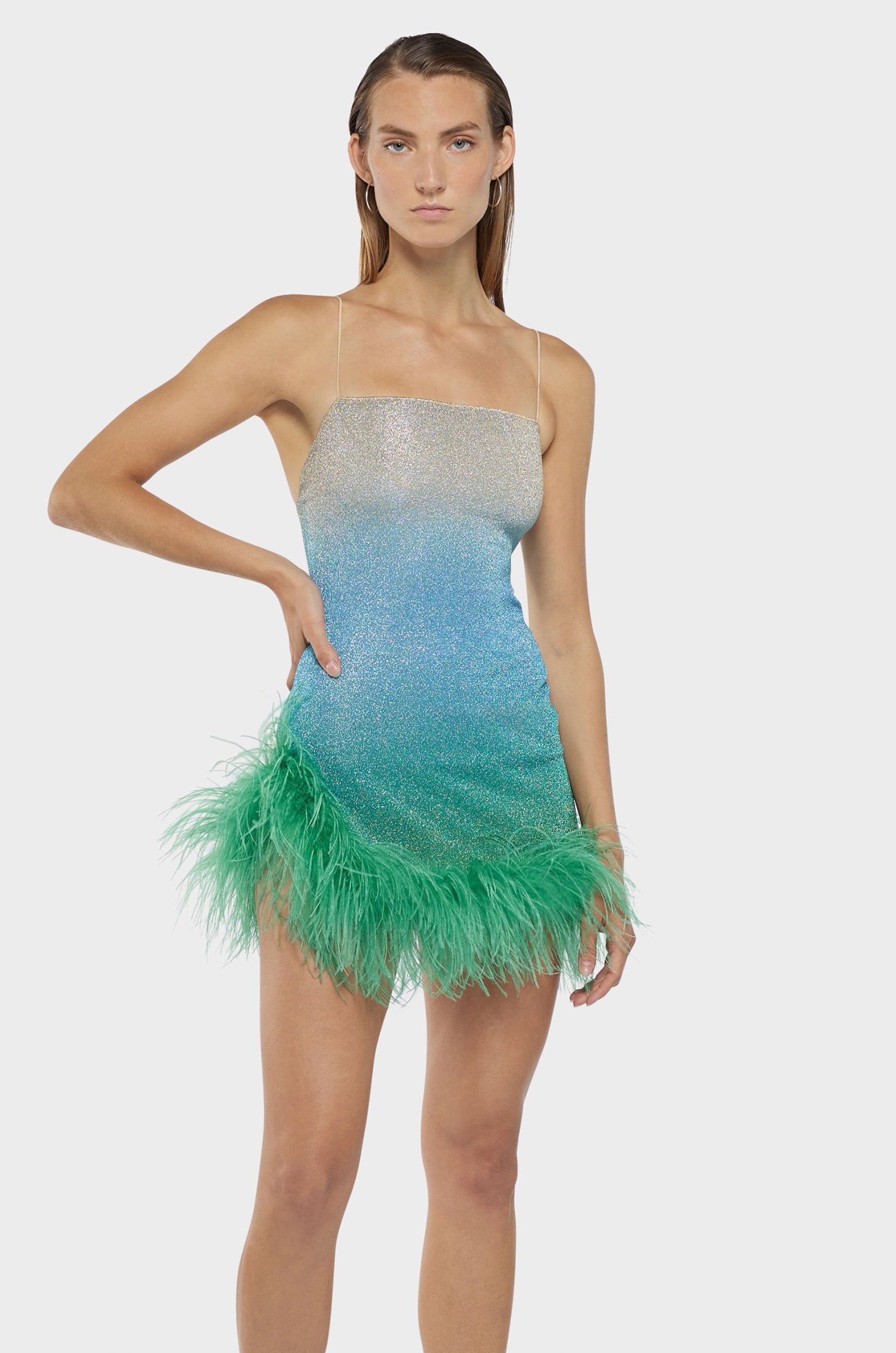 ワンピース OSEREE LUMIRE PLUMAGE MINI DRESS IN LUREX Lumière Shade Plumage Mini Dress