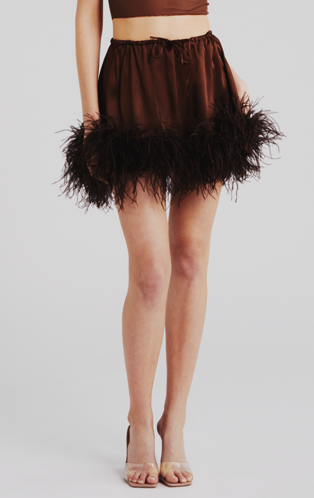 Oséree feather-trim mini skirt - Brown